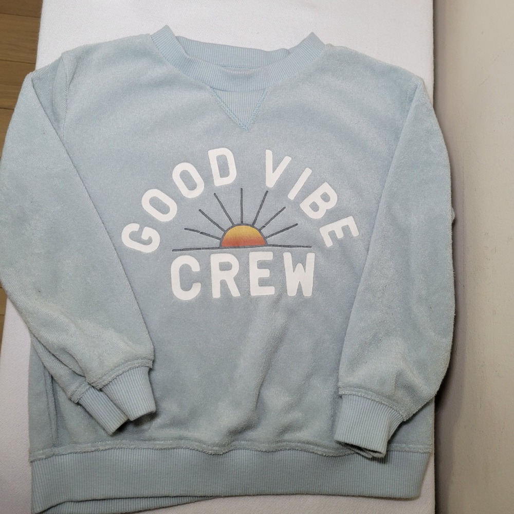 Little Co Lauren Conrad Kids Blue Good Vibe Crew‎ Sun Terry Sweatshirt 3T